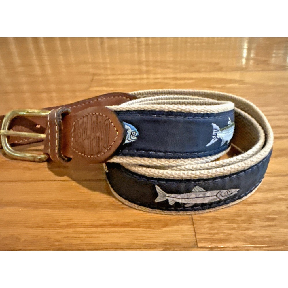 Zep-Pro Nylon Nautical sewn Shark Blue Brass Buckle Adjustable Belt Men's 42"